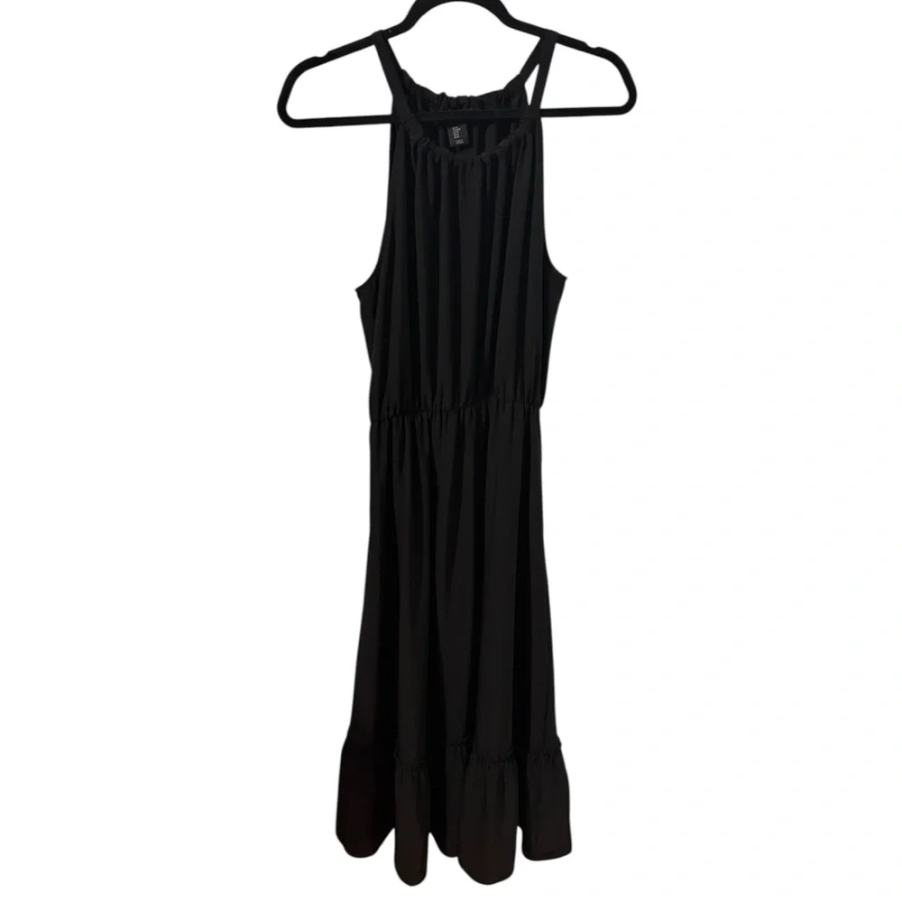 Tiered Halter Elegant Black Maxi Dress- Black Tie, Formal, Timeless, Ruffle - Picture 2 of 4